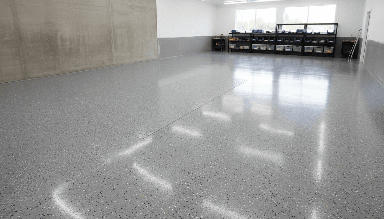Resurfaced concrete flooring in commercial kitchen