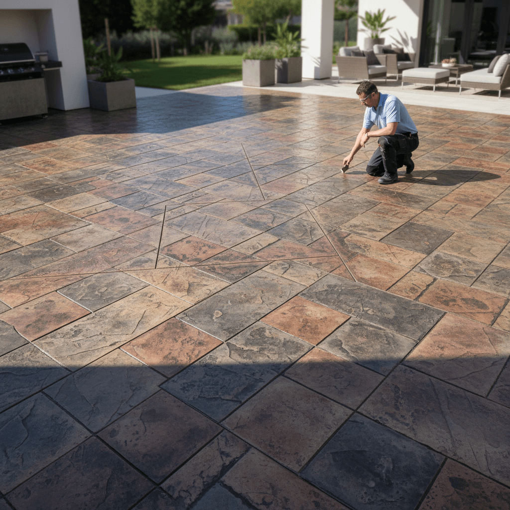 Decorative stained concrete in industrial loft