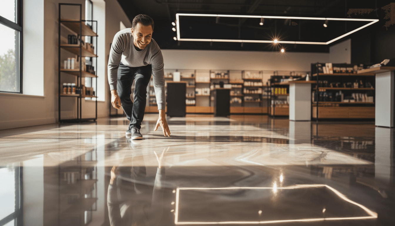 High-gloss polished concrete in office environment